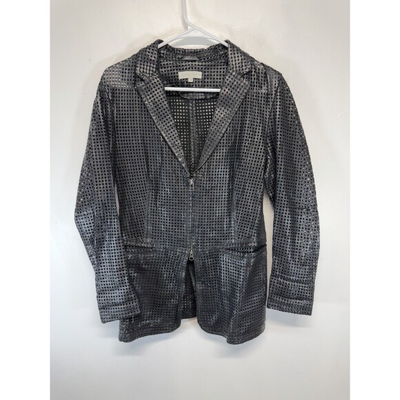 Anatomie womens Italy 'VarydBlack Laser Perforated Leather Travel Jacket Small